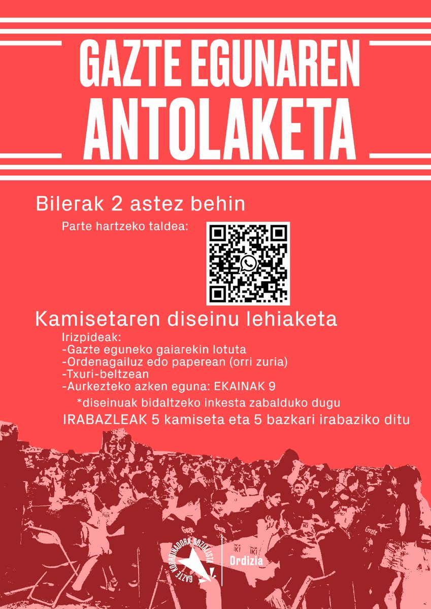 ORDIZIAKO GAZTE EGUNA |

Uztaila gerturatzen ari da eta aurten ere Ordiziako GKS-tik uztailaren 22an egingo dugun gazte eguna antolatzen gabiltz.  Hau antolatzen lagundu nahi izanez gero hurrengo link-aren bidez sartu whatsapp taldera:
chat.whatsapp.com/Bt754xW7bheFu8…