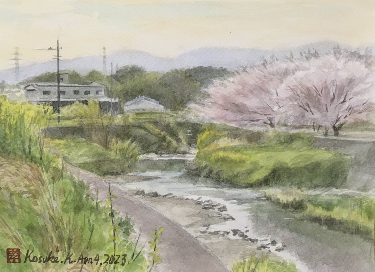 The fully bloomed #cherry trees along river.
It was beautiful that leaves and flowers were lighten through the sun light.
Apr 04 2023
#rembrandt /lamplight/F4
At somewhere in #Sakado city
#watercolor #pleinair #aquarelle #landscape #japan #representationalart #nature #spring