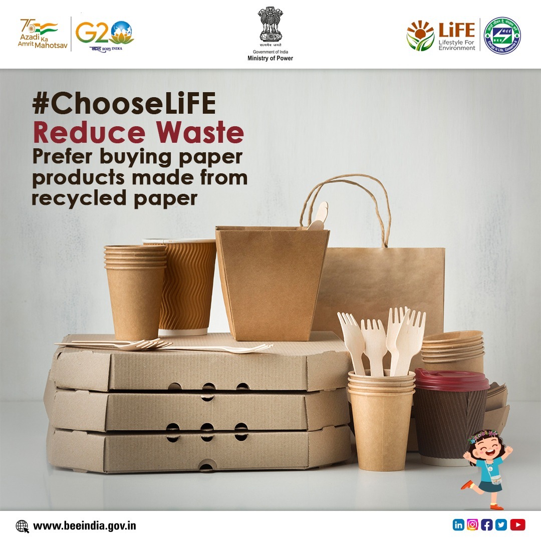 beeindiadigital's tweet image. Using recycled paper products reduces the energy required in making new paper. It also saves landfill space and reduces water consumption. Support #MissionLiFE by opting for recycled paper products.

#ChooseLiFE #GoEcoFriendly #reduce_reuse_recycle #BEE #Efficiency