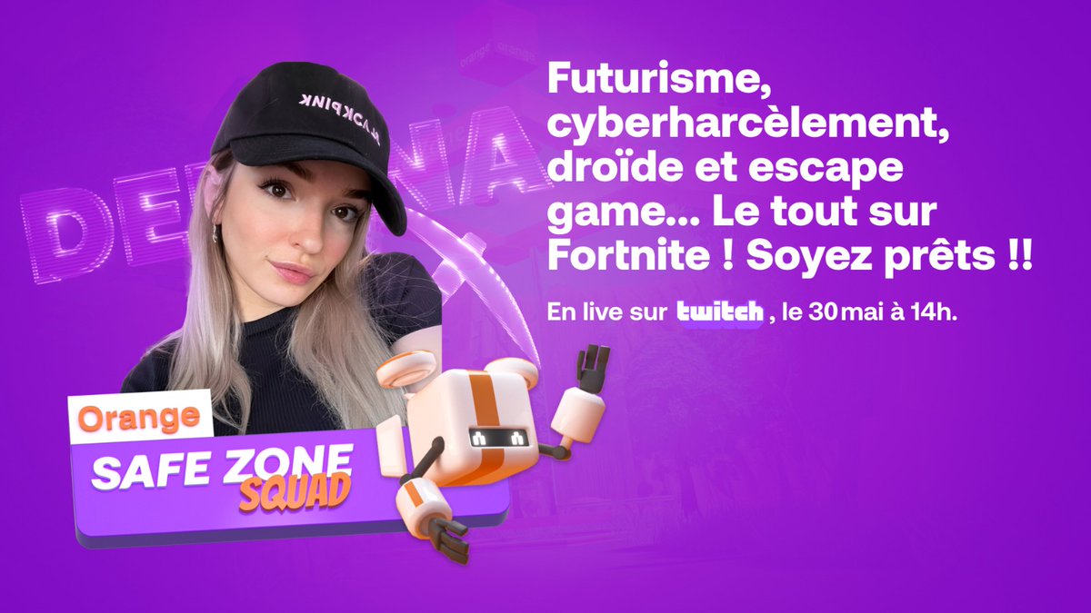 Deujna's tweet photo. Les amis, demain à 14h on a un rdv à ne pas manquer : je serai en live sur @FortniteFR dans les #SafeZone d'@Orange pour une mission spéciale 💪

On passe en mode détective pour tenter de retrouver un joueur perdu et lutter contre le #cyberharcèlement

#SafeZoneSquad #ad ✨ https://t.co/ZXxU8JTuBF