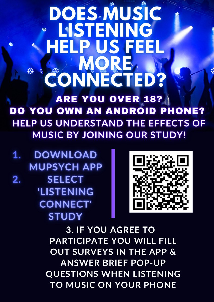 We are recruiting for our international Experience Sampling study on #music for social connection! 

Participating involves downloading an app to your Android phone, answering surveys in the app, and brief Experience Sampling Reports before and after music listening. 
DM for info