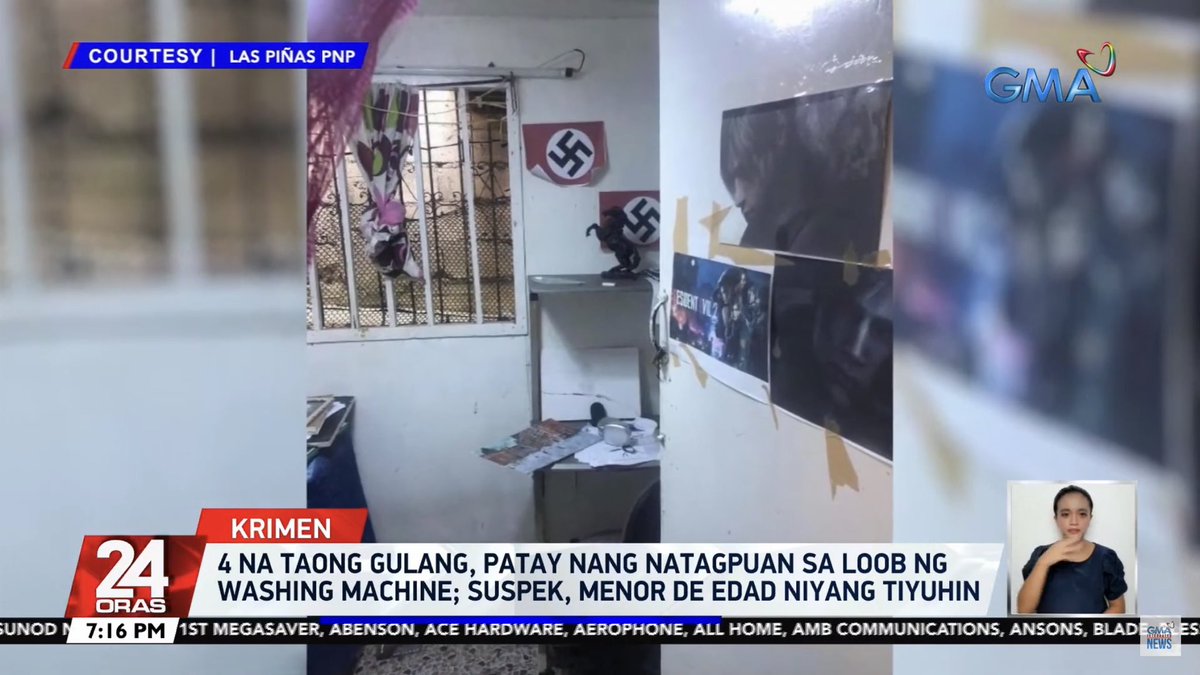 WARNING: Sensitive Photos

This is gruesome. A 15-year-old minor killed his 4-year-old nephew and was put into a washing machine. The initial investigation reveals that he was fond of watching serial killings (e.g. Dahmer). Notice his room with N*zi flags.