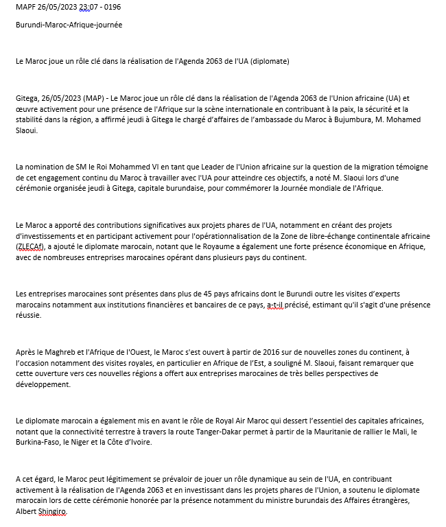 La Mission #Maroc au #Burundi a préparé, organisé et participé activement à la Célébration de la Journée de l’Afrique du groupe des Ambassadeurs africains. discours de circonstance de M. Slaoui.