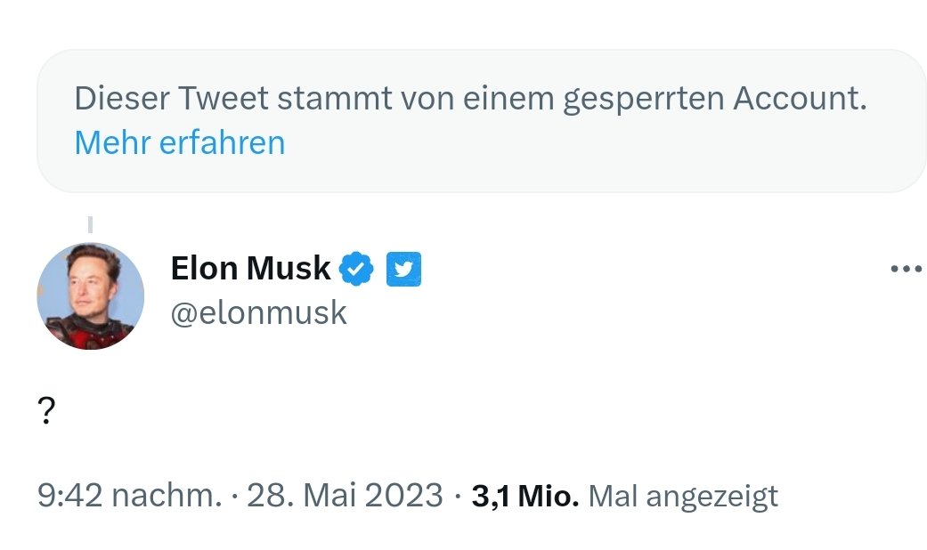 Unter dem Hashtag #UnwokeGermanTwitter gab es gestern massenhaft Tweets, die darauf abzielten, @elonmusk dazu bewegen, dass Twitter nicht mehr den #GenderSprech nutzt. Auf einen dieser Tweets ist Musk eingegangen (s.u.). Heute wurde der Acc. von Twitter (Twitter Dt.?) gesperrt.