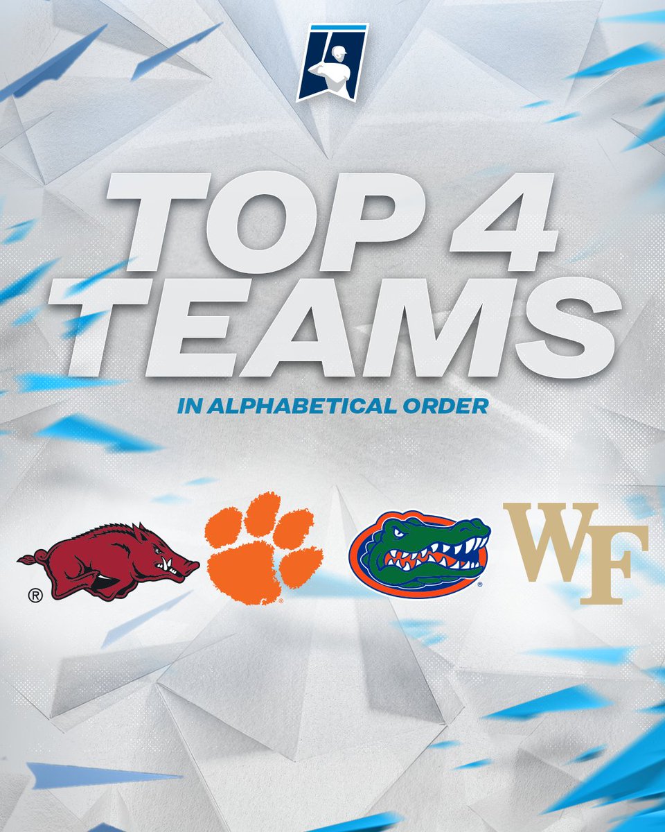 NCAA Baseball (@NCAABaseball) on Twitter photo 2023-05-29 15:30:02 🚨BREAKING 🚨 The Top 4 Seeds in Alphabetical Order! @RazorbackBSB @ClemsonBaseball @GatorsBB @WakeBaseball #RoadToOmaha 🚨BREAKING 🚨 The Top 4 Seeds in Alphabetical Order! @RazorbackBSB @ClemsonBaseball @GatorsBB @WakeBaseball #RoadToOmaha