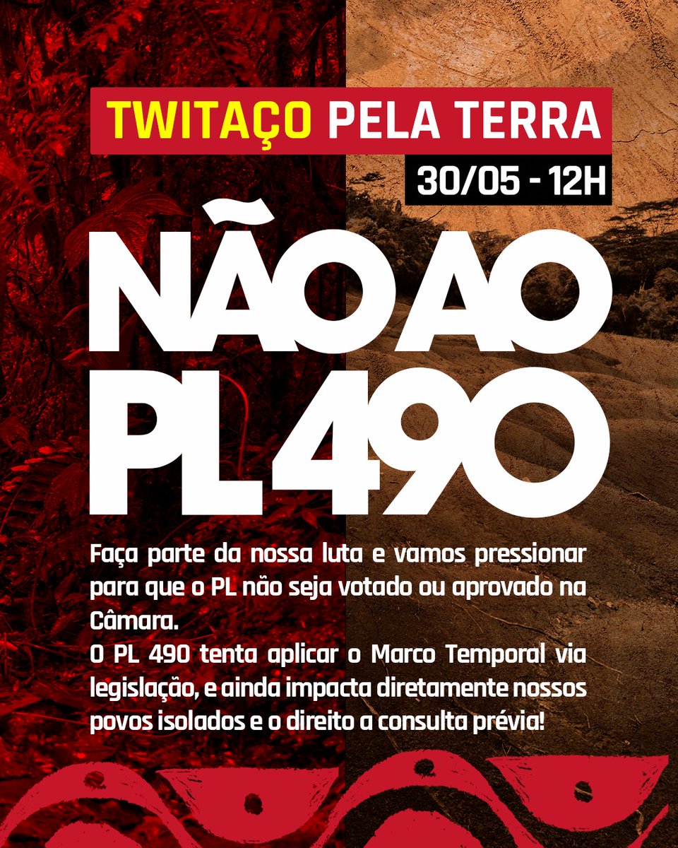 Amanhã é dia de mobilizar contra o PL 490. Faça parte desse movimento e vamos lutar pelos povos indígenas e pelo meio ambiente. 

#PL490Não 
#MarcoTemporalNão