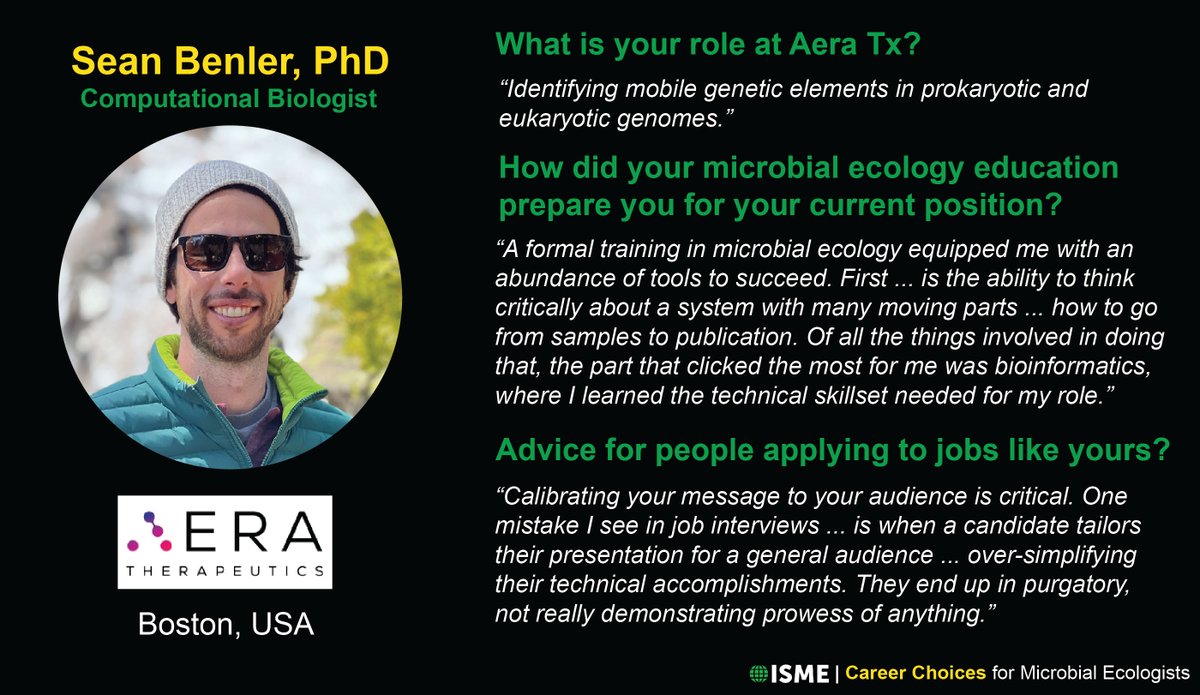 ISME - International Society for Microbial Ecology (@isme_microbes) on Twitter photo Sean Benler is a Computational Biologist at a gene-therapy start-up company, Aera Therapeutics (<a href="/AeraTx/">Aera Therapeutics</a>), in Boston, MA, USA. Read his full interview here: isme-microbes.org/isme-career-ch…
(3/3) Sean Benler is a Computational Biologist at a gene-therapy start-up company, Aera Therapeutics (<a href="/AeraTx/">Aera Therapeutics</a>), in Boston, MA, USA. Read his full interview here: isme-microbes.org/isme-career-ch…
(3/3)