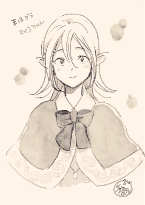 マイラちゃん 描いててなんだかホッとする子です #魔法空艇の案内係 #四葉夕卜 #野間与太郎 #らくがき