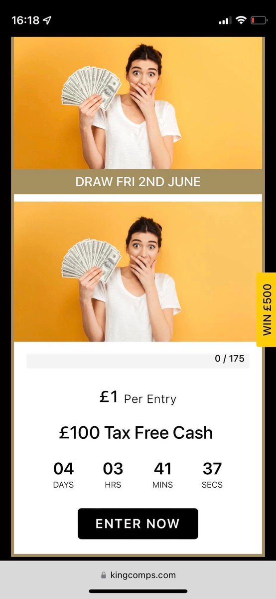 Kingcompsss's tweet photo. New comps 🚨 

£500 holiday voucher - £1.49

50 instant wins (includes cash, ninja airfryer, AirPods, Apple Watch and much more) - £1

Premium golf trip for 2 inc hotel and 2 rounds - £2.50

£100 cash - £1

https://t.co/mzg1aftAcn 👑 https://t.co/SHjuND9R6y