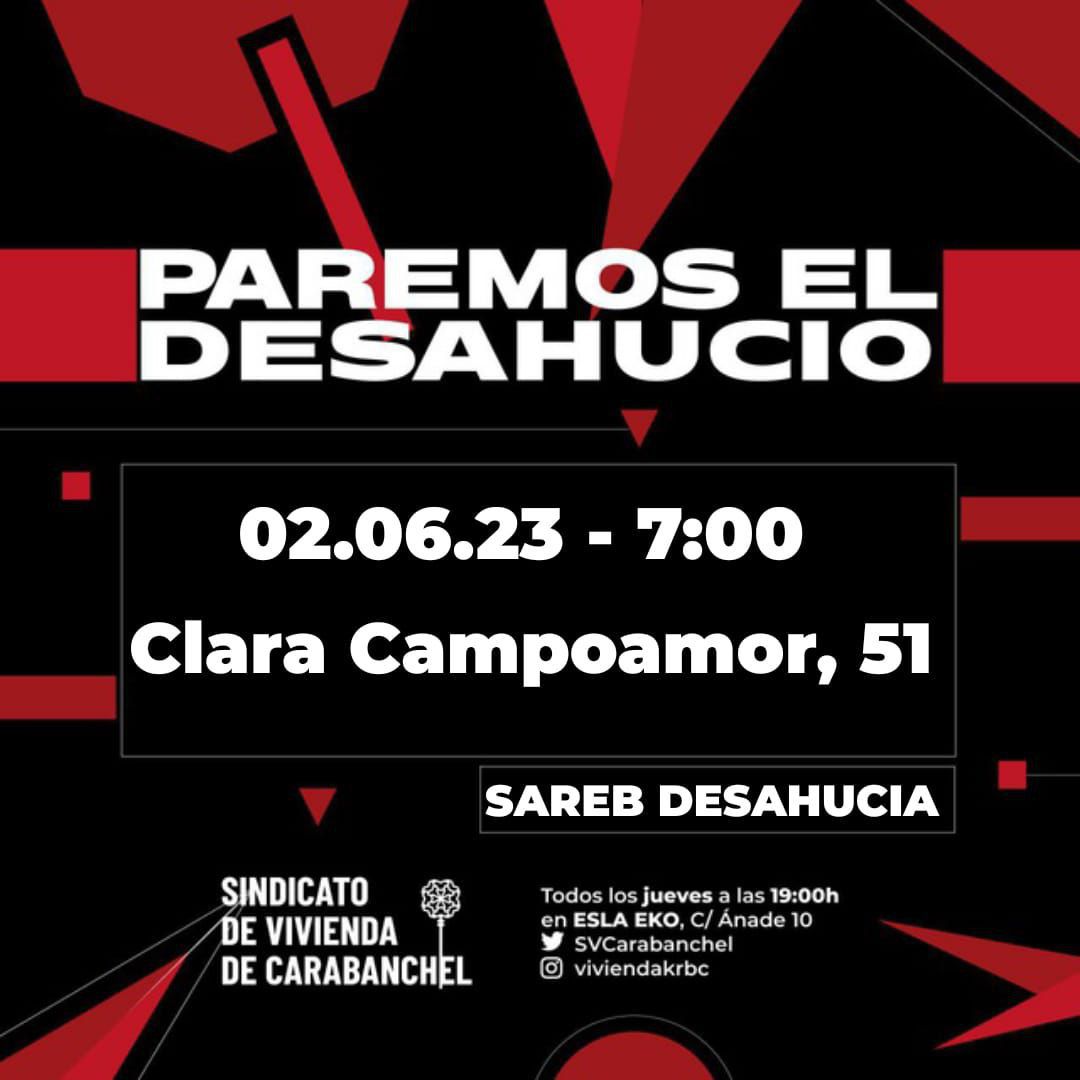 Peña el próximo viernes día 2 de junio SAREB kiere desalojar una casa😡

Os pedimos a todes ke vengáis a Clara Campoamor, 51 a las 7:00h para ayudarnos a defender la casita 🔥

Toda difusión ayuda, juntes lo podemos parar

❤️‍🔥❤️‍🔥❤️‍🔥Gracias os keremos❤️‍🔥❤️‍🔥❤️‍🔥