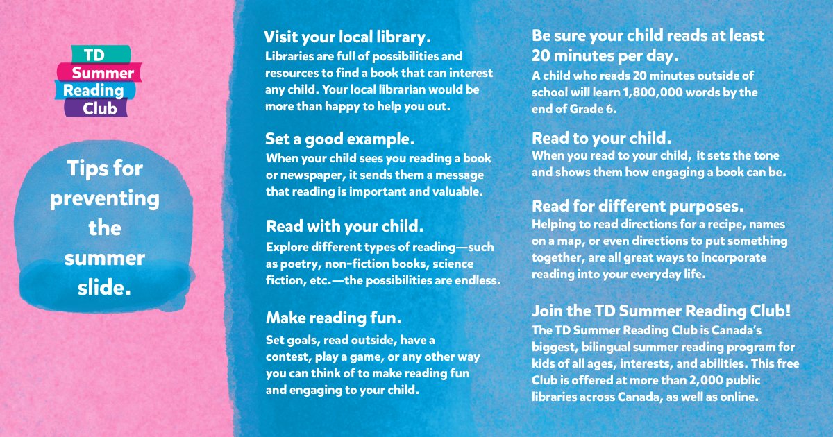 Hey parents and caregivers! As summer vacation approaches, time away from the classroom can lead to the “summer slide”, which is the loss of academic skills during the time that children are not in school.

➡️ Check out these great tips for preventing the summer slide. #TDSRC