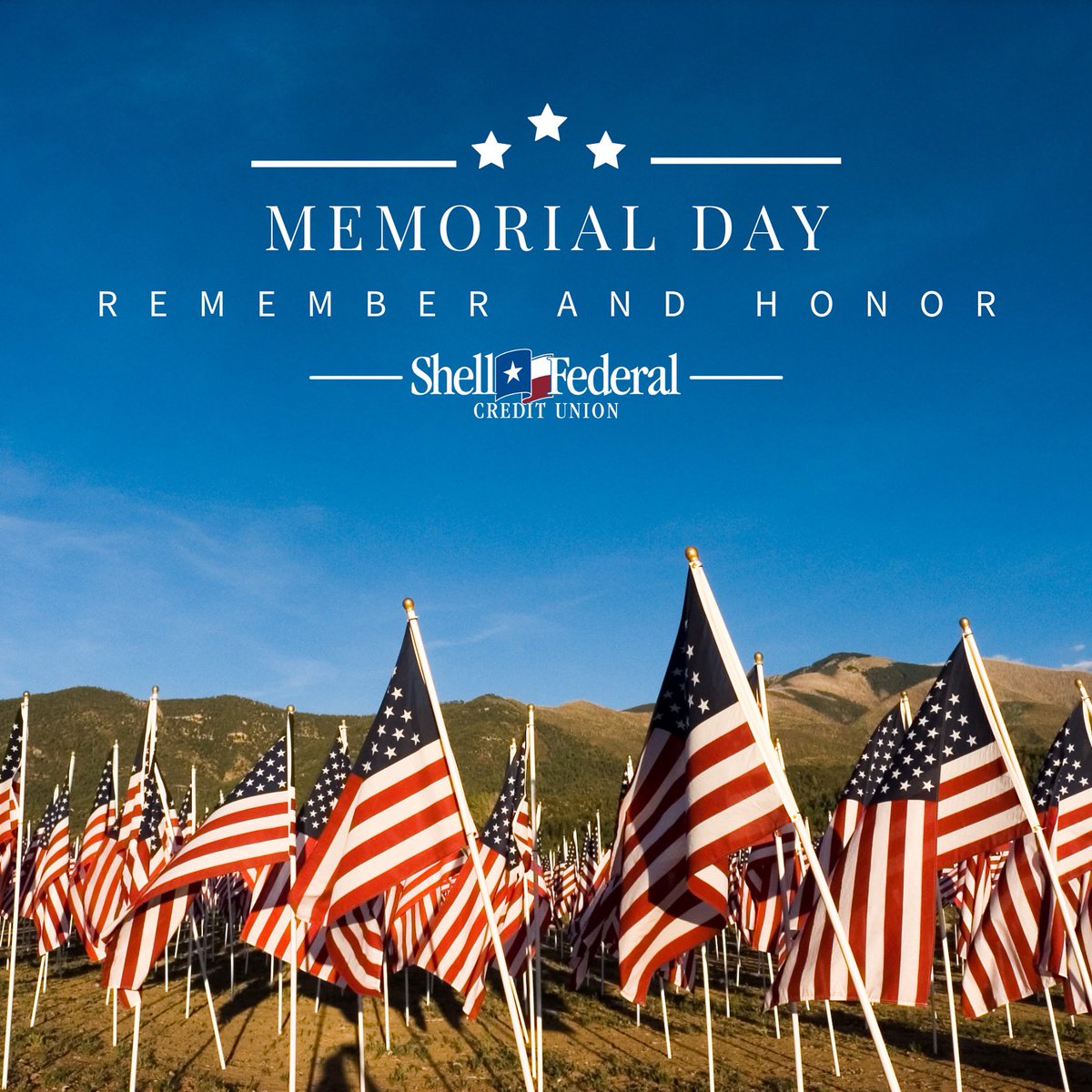shellfcu's tweet photo. In memory of many, in honor of all, THANK YOU! Your bravery and service will never be forgotten. ๐บ๐ธ #ShellFCU #MemorialDay https://t.co/L3TGk9ElBg