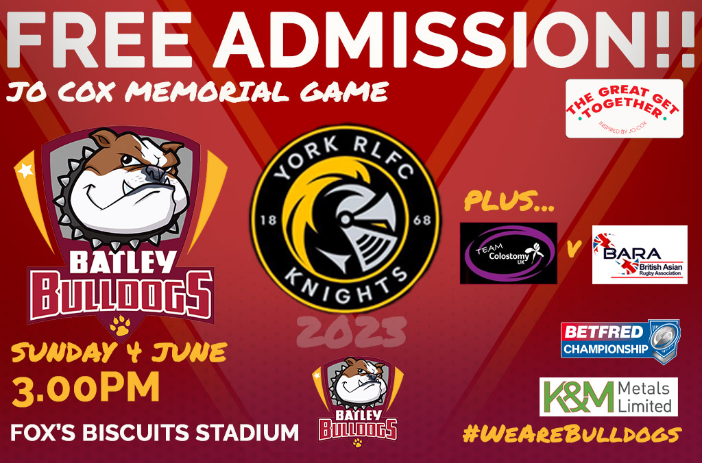 Batley Bulldogs RLFC (@batleyrlfc) on Twitter photo This Sunday at The <a href="/foxs_biscuits/">Fox's Biscuits</a> Stadium....The Jo Cox Memorial Game
π₯ FREE ENTRY FOR ALL
π 15:00 Bulldogs v <a href="/YorkRLFC/">York RLFC Knights</a>
π 12:45 <a href="/TeamColostomyUK/">Team Colostomy UK</a> v <a href="/BARA_Rugby/">BARA RUGBY</a>
πΈ Live Music π‘ Kids Rides
π¨βπ©βπ§βπ¦ Family Friendly Outdoor Bar Areas
π€ In association with <a href="/great_together/">Great Get Together</a> This Sunday at The <a href="/foxs_biscuits/">Fox's Biscuits</a> Stadium....The Jo Cox Memorial Game
π₯ FREE ENTRY FOR ALL
π 15:00 Bulldogs v <a href="/YorkRLFC/">York RLFC Knights</a>
π 12:45 <a href="/TeamColostomyUK/">Team Colostomy UK</a> v <a href="/BARA_Rugby/">BARA RUGBY</a>
πΈ Live Music π‘ Kids Rides
π¨βπ©βπ§βπ¦ Family Friendly Outdoor Bar Areas
π€ In association with <a href="/great_together/">Great Get Together</a>