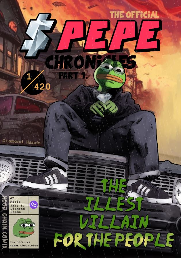 Brace yourselves for 'Pepe Chronicles - The Comic'! 🐸📚 Get ready to dive into an epic NFT comic adventure inspired by $PEPE  

Follow me @solopsyo,
Tag 3 friends that love Pepe 💚
Share this & win issue 1/420 in 96 hours!🎉

#NFTcomics #NFTArt #Giveaway #MATIC