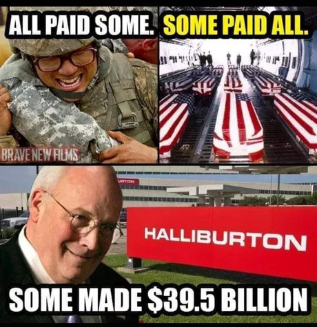 PCod3r's tweet photo. On this #MemorialDay2023 we remember the men and women in uniform who made the ultimate sacrifice so Dick Cheney could make more money. https://t.co/4NgBfFoX94