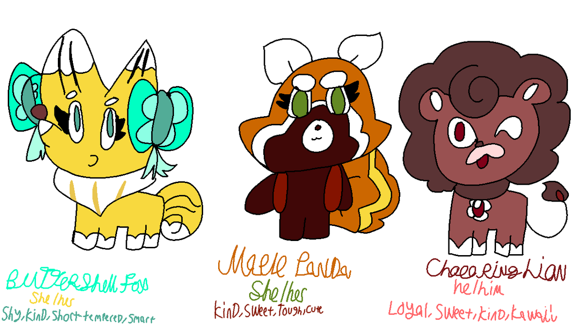 Bunnylover2009's tweet photo. Cookiemals BUT I GENDERED THEM
#cookierunovenbreak
#Cookiemals
#MaplePandaCookie
#Buttershellfoxcookie
#Chocoringlioncookie https://t.co/EyRyakeLmh