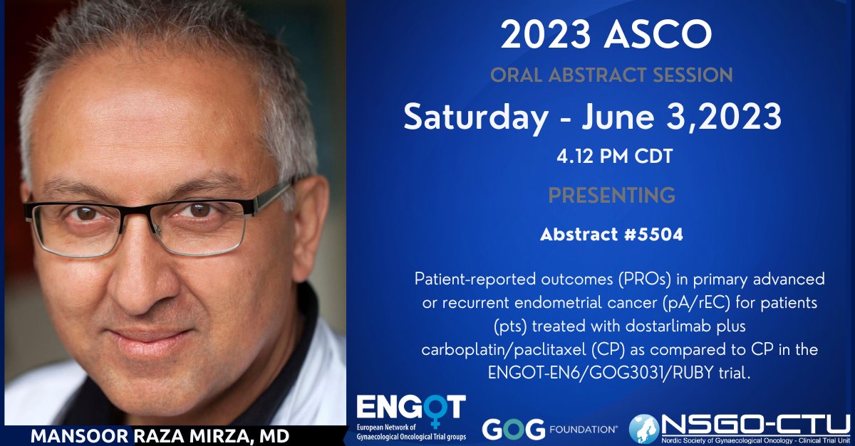 Exciting news! Dr. Mirza presented groundbreaking research on PROs in endometrial cancer patients at #ASCO2023. The study highlights the benefits of dostarlimab plus CP, improving quality of life. Congratulations to the research team! #endometrialcancer #oncology #NSGO #Mirza