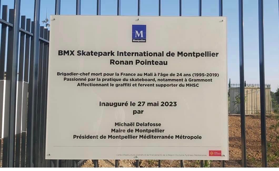 MIRALLESMP's tweet image. Inauguration samedi du skatepark Ronan Pointeau, soldat Français mort au Mali en 2019 dans le cadre de l’opération #Barkhane.

Enfant de #Montpellier, nous ne l’oublions pas et lui rendons hommage. J’ai proposé à la mairie, sa famille et ses amis d’ériger une stèle commémorative.
