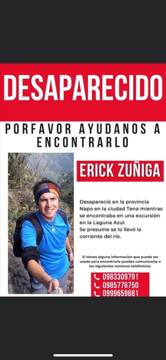 #Urgente
#ATENCION 
Erik Zúñiga está desaparecido, ayúdanos a encontrarle. #Desaparecidos #DesaparecidosEcuador