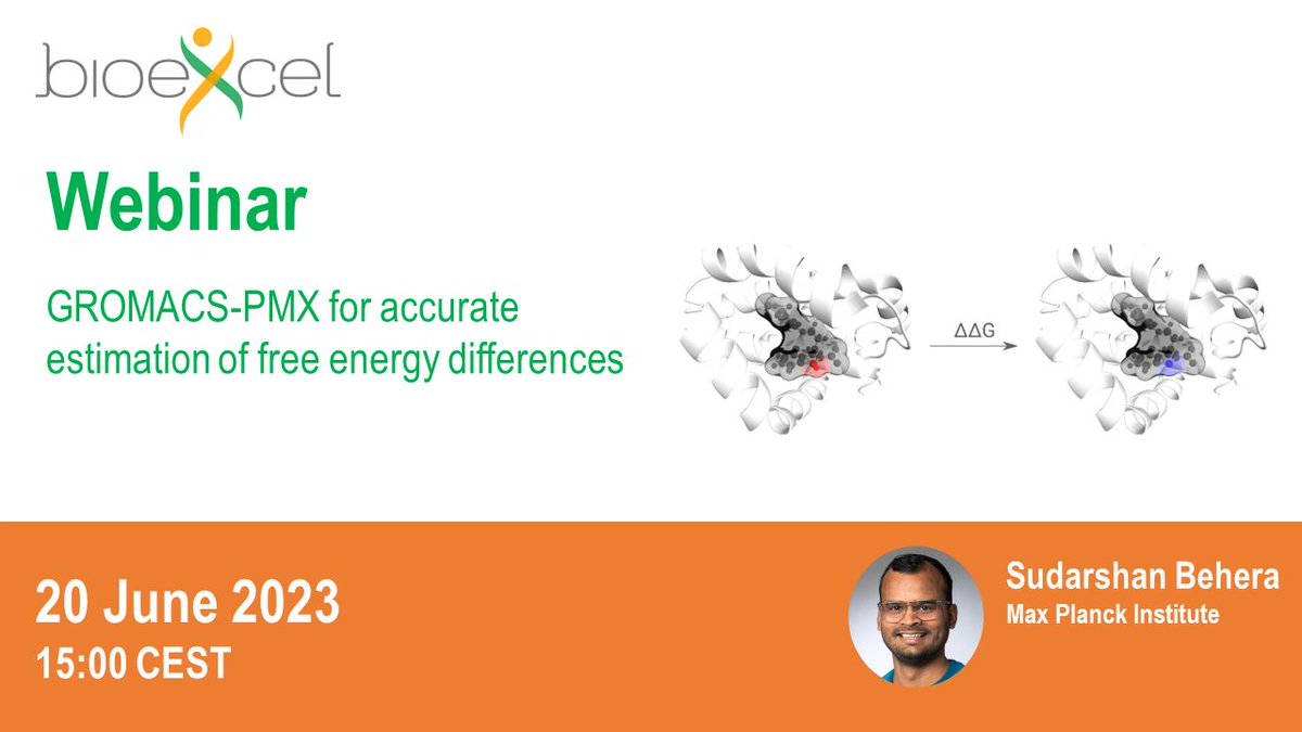 📢Our last webinar before the summer break which features one of our core codes: "GROMACS-PMX for accurate estimation of free energy differences"

🗓️20 June 2023 at 15:00 CEST
➡️registration: bit.ly/3q5GQhR

<a href="/sudarshanb259/">Sudarshan</a> <a href="/CompBioPhys/">Theoretical & Computational Biophysics Department</a>