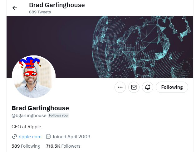XRP_Productions's tweet photo. I know this might be no big deal, but I just noticed that @bgarlinghouse no longer has his blue check mark.

This might mean he changed his PFP somehow and it's under review, but so far I don't see anything different. 🤔 https://t.co/heoAt2Kbx7