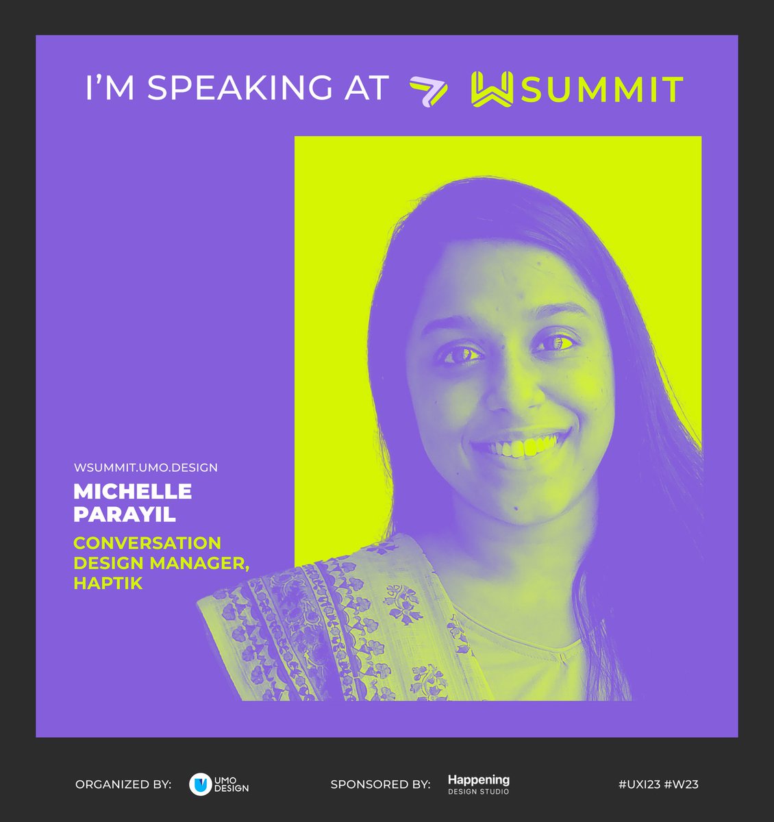 😵 Every designer today is expected to design for a diverse audience, design for different modalities and, of course, bring #AI into their design process.

Join @umodesign W Summit 2023 for real life #UX stories and #ConversationDesign tales!

#wsummit @uxindiaconf @kaladhar