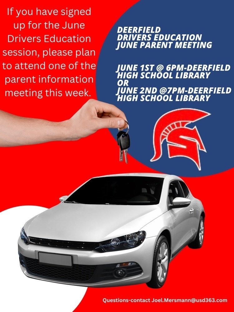 If you have signed up for the June Drivers Ed session, please plan to attend one of the parent meetings this week. 

#InTheArena
#spartans216