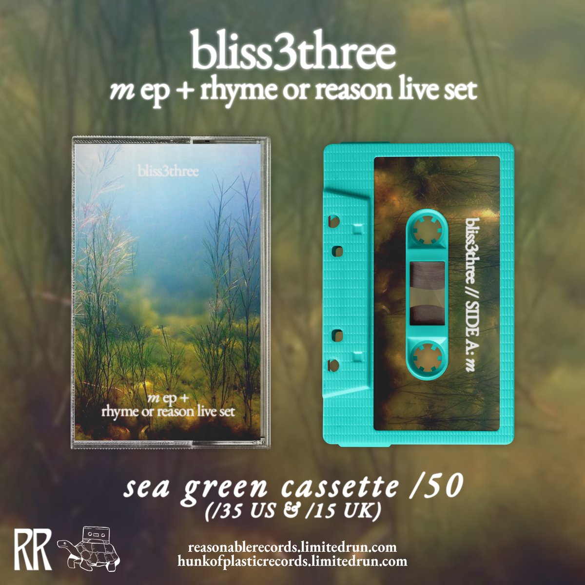 m + Rhyme or Reason liveset - bliss3three (<a href="/bliss3three/">BLISS∞</a> )
/50 sea green cassettes!
For sale this friday, 6/2, at 12pm EST.
reasonablerecords.limitedrun.com/products/74371…