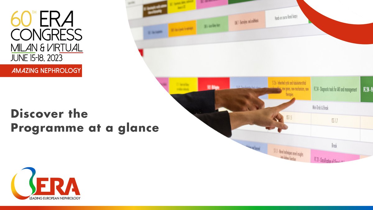 ERAkidney's tweet photo. 📣 The Congress Programme at a glance is now ONLINE! 
Start planning your agenda at #ERA23
Discover more 👉 https://t.co/f92JkpEDrW https://t.co/wfRdWanUf5