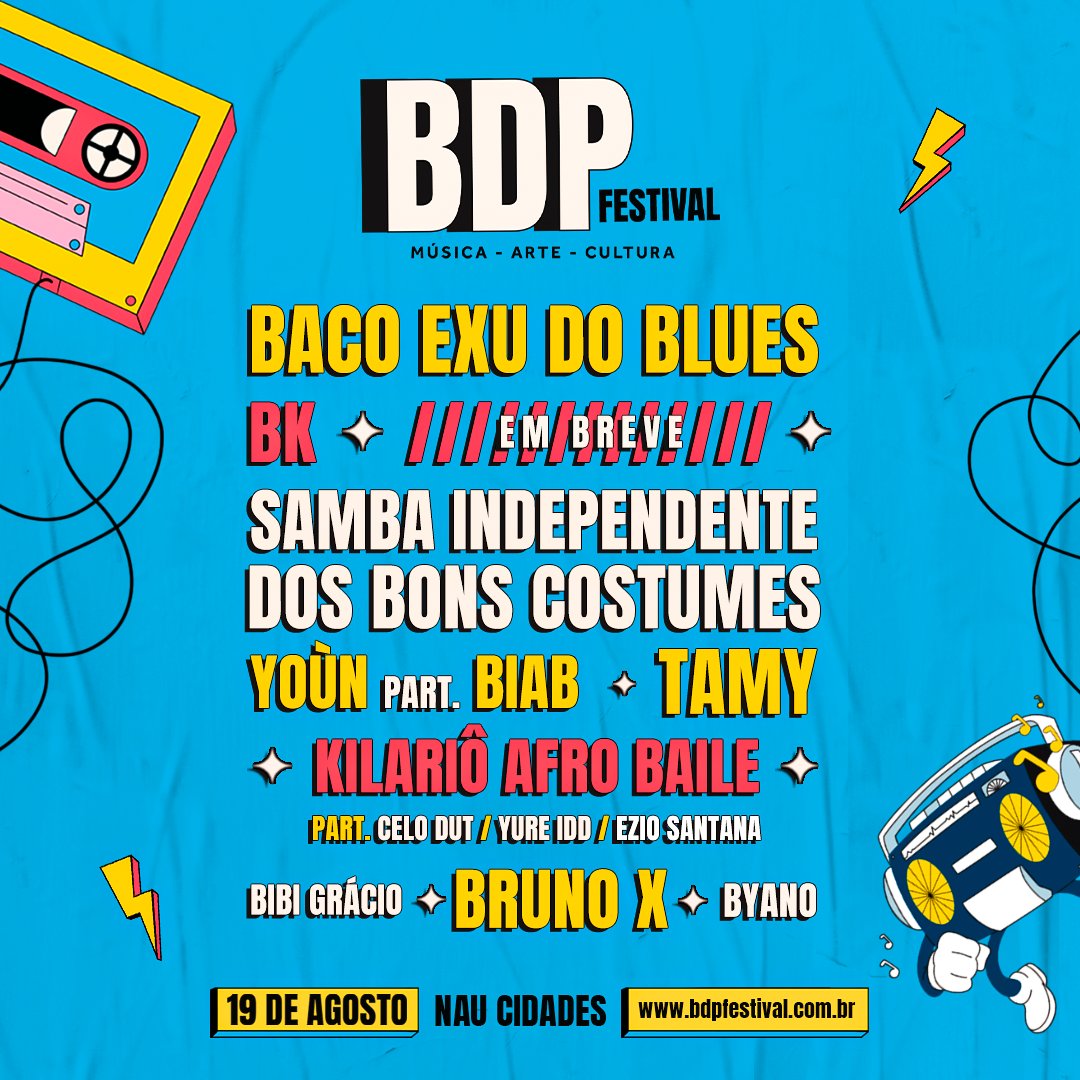 • BDP Festival •
Baile da Pesada está de cara nova

 NAU Cidades - 19/08 - SÁBADO

🎤 LINE: Baco Exu do Blues/Bk/YOÙN part BIAB/Samba Independente dos Bons Constumes/ TAMY/Kilario Afro/Baile DJSet /Bibi Gracio/BYANO 
++
 Compre agora com desconto
embedstore.ingresse.com/tickets/www.in…