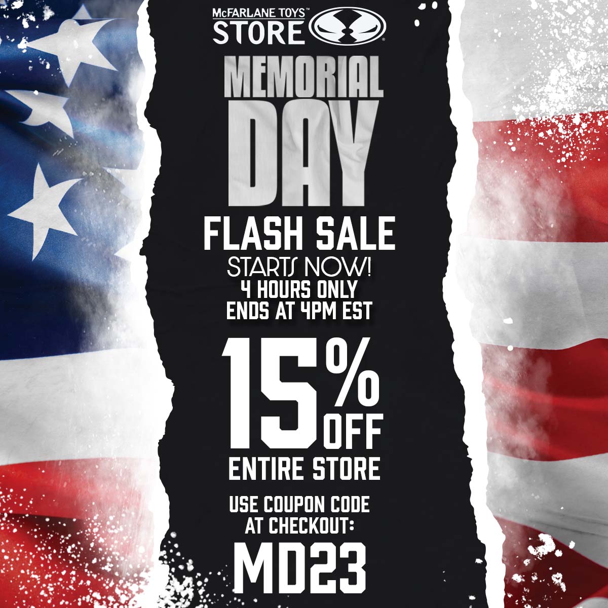 In Honor of Memorial Day, McFarlane Toys Store is offering 15% OFF storewide. Use code 'MD23' at checkout. Limited Time Only!

➡️ mcfarlanetoysstore.com

#McFarlaneToys #McFarlaneToysStore #MemorialDaySale