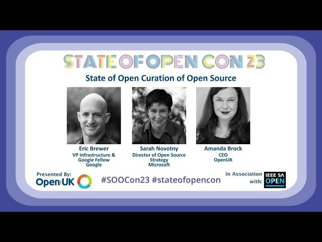 Watch @eric_brewer of @Google, @sarahnovotny of @Microsoft & @AmandaBrockUK of @openuk_uk in a panel discussion on 'State of Open Curation of Open Source' at State of Open Con 23 #SOOCon23 #opensource

youtu.be/ij0F9QLxZco?li…