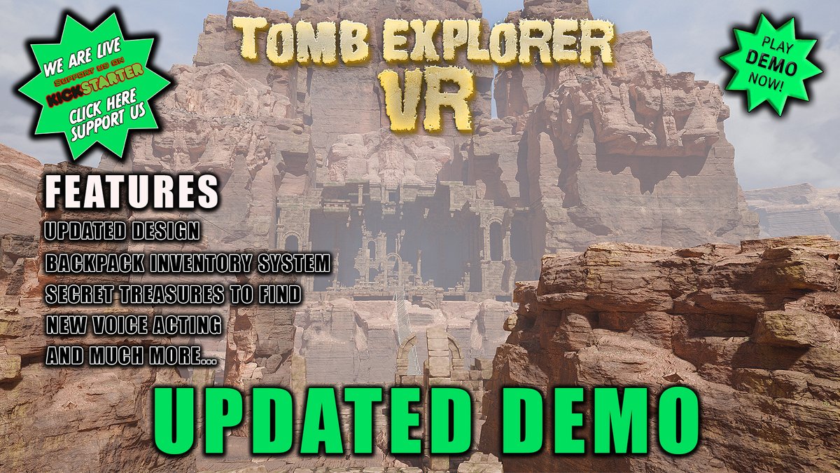 We're excited to announce that the updated demo for Tomb Explorer VR is now available, and our Kickstarter campaign is officially live! 🤠
KS kickstarter.com/projects/celer…
#Kickstarter #PCVR #VirtualReality #Gamers #oculusrift #videogames #gamedev #VR