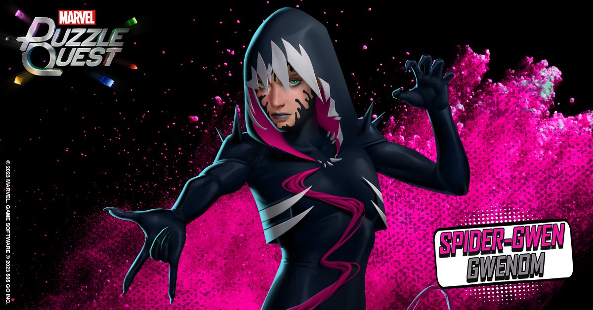 MarvelPuzzle's tweet photo. Between band practice and keeping her identity from her father, Spider-Gwen's still got time to swing into Marvel Puzzle Quest! See what powers she's got drummed up here: https://t.co/YFohATzoPI https://t.co/xBmSfZ9h0K