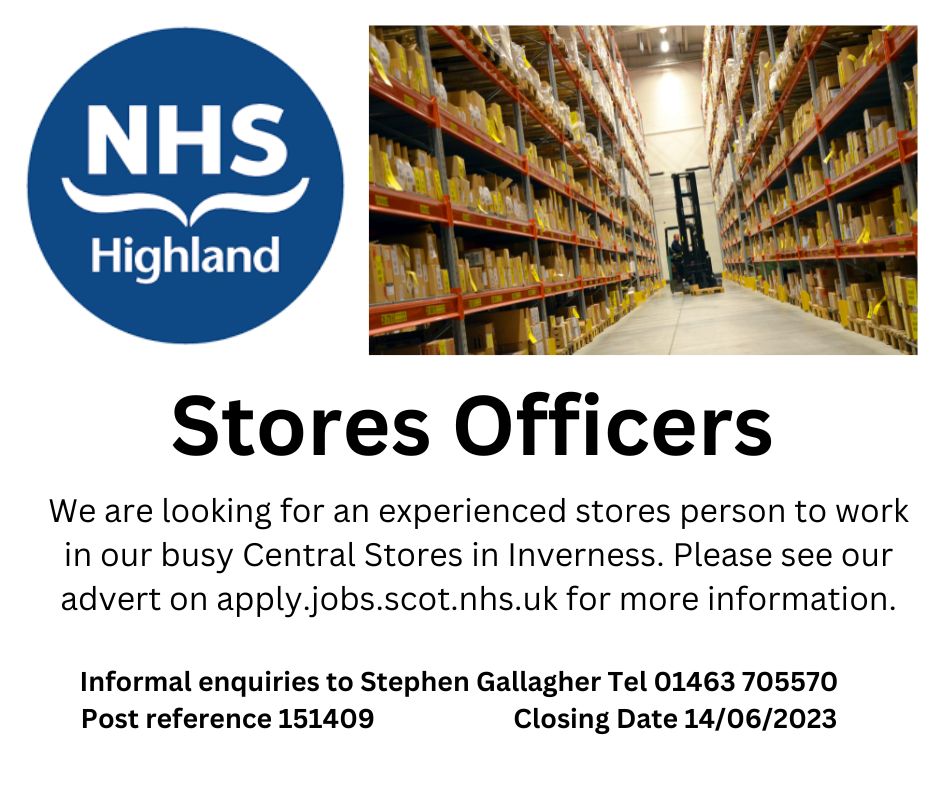 #vacancy #stores #warehouse #logistics Apply online: apply.jobs.scot.nhs.uk/Job/JobDetail?… @NHSHJobs #NHSHCareers #NHSH #TeamHighland @NHSHighland