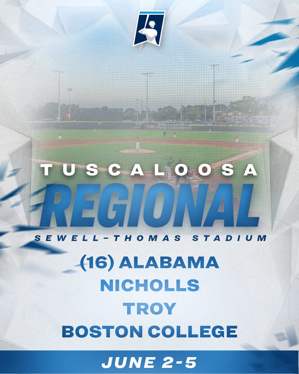 TUSCALOOSA REGIONAL

1️⃣ Alabama
4️⃣ Nicholls
3️⃣ Troy
2️⃣ Boston College

#RoadToOmaha
