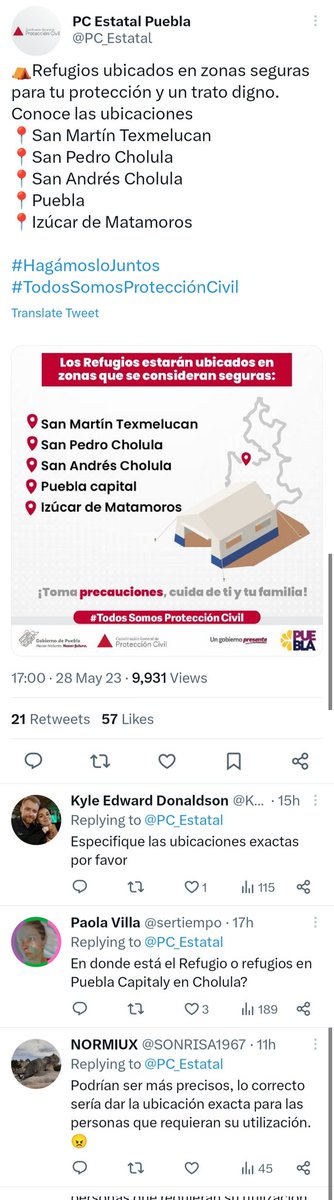 KyleEdwardD's tweet photo. @laualzua ¿Puedes ayudarme? Hay mucha gente que quiere estar preparada pero nunca nos han dicho las ubicaciones específicas de los refugios. https://t.co/lZ7ppNWSq4