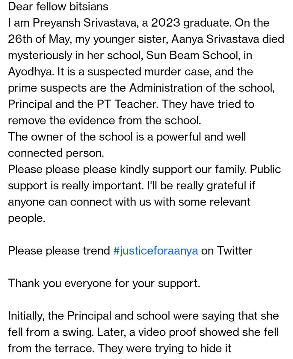 kush_1278's tweet photo. May her soul rest in peace. 
#justiceforaanya https://t.co/tSiZbdIlbh