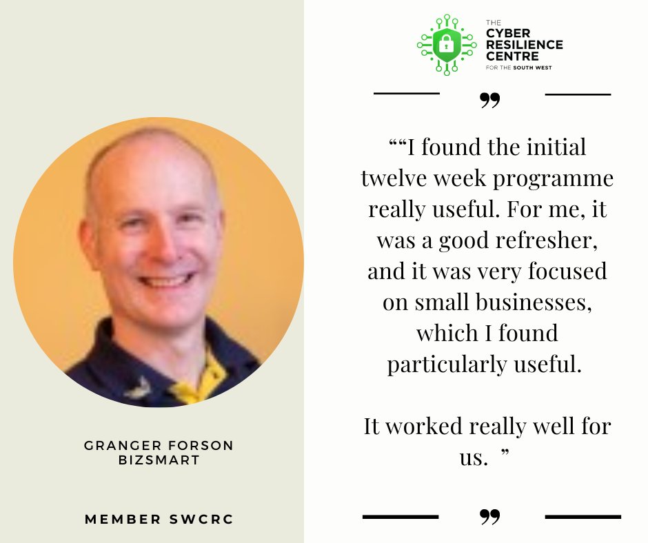 We're focuing on building our networks in #gloucestershire and here's what one of our members had to say. If you'd like to build your #cyberresilience, we'd like to help - and it's totally free.