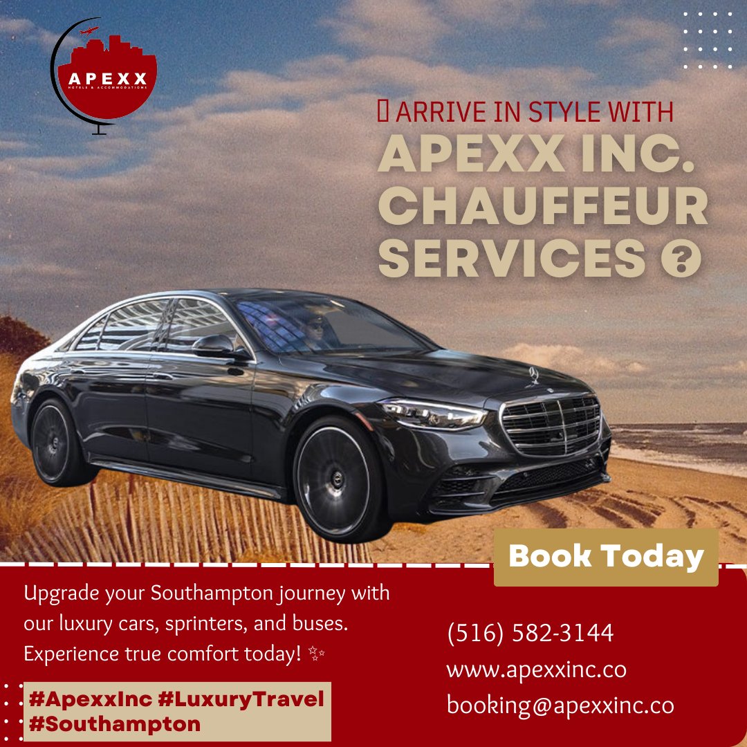 📍 Southampton's Premier Chauffeur Service is Here - Apexx Inc. 🌊
Discover Long Island, NY like never before in our opulent vehicles. Don't settle for less, ride with the best! 🥇
🔗 [Reserve Your Ride] #Southampton #ChauffeurService #ApexxInc