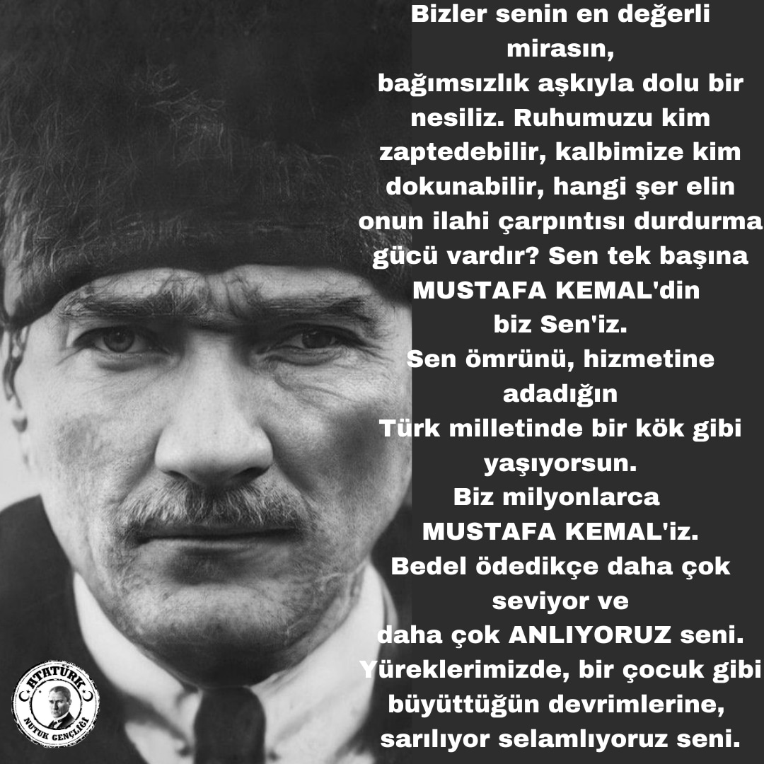 Biz milyonlarca MUSTAFA KEMAL'iz.

#MustafaKemalAtatürk #Atatürk
#HerŞeyÇokGüzelOlacak
#Buradayız
#İnanıyoruz #NutukGençliği