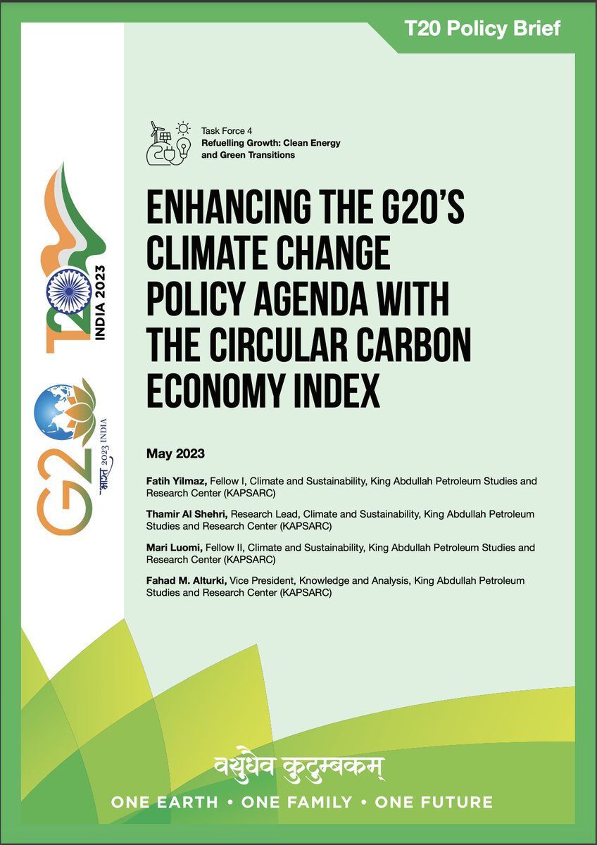 Enhancing the #G20’s #Climate Change Policy Agenda with the Circular #Carbon Economy Index

Read the <a href="/T20org/">T20 South Africa</a> Policy Brief by Fatih Yilmaz, Thamir Al Shehri, <a href="/mariluomi/">Dr Mari Luomi</a>, Fahad M. Alturki.

👉 shorturl.at/yLT23 

#G20India <a href="/g20org/">G20 United States</a>