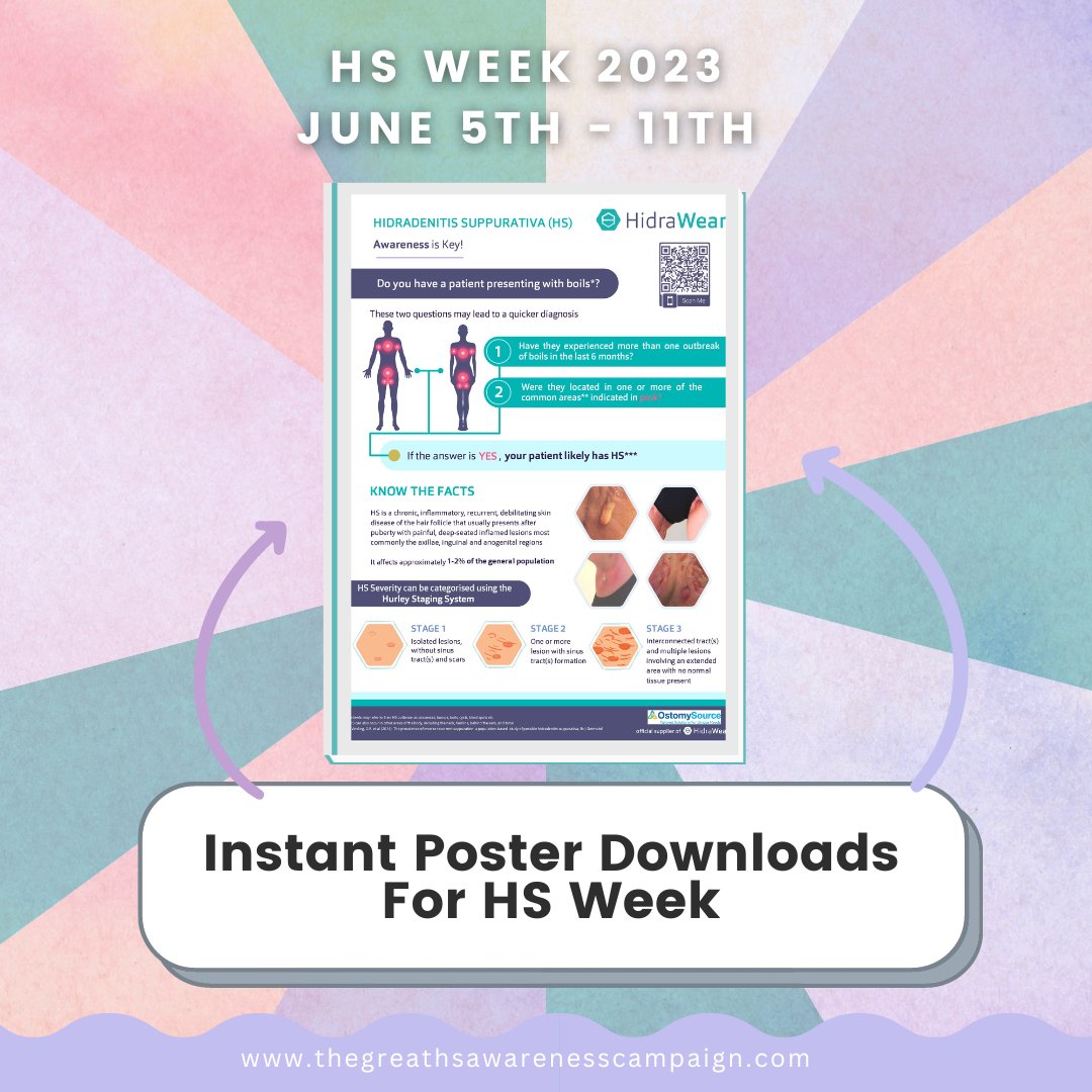 Just 1 week from now marks the start of #hsawarenessweek2023 - a chance for us all to come together to raise awareness of HS online and off. Get as many free posters as you need from the link in our bio.

#hsawareness #hidradenitissuppurativa #hidradenitissuppurativaawareness