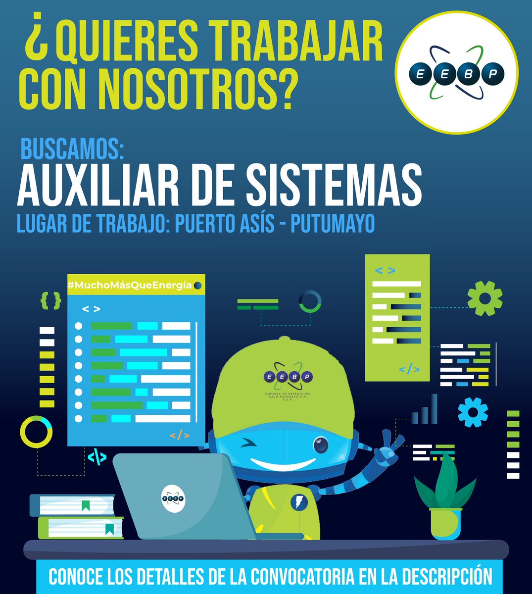 EEBPSAESP's tweet photo. ¿Quieres trabajar con nosotros?
Ingresa aquí y asegúrate de aplicar sólo si cumples con los requisitos: https://t.co/oLN6IBtssT
Cierre de la convocatoria: Martes 30 de mayo / 6 PM
Envía tu HDV al correo: convocatorias@eebpsa.com.co
Con más oportunidades, somos #MuchoMásQueEnergía https://t.co/gK4uM7KRmH