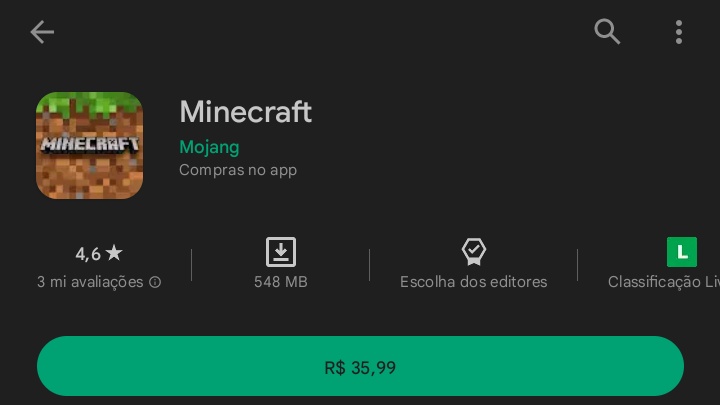 Minecraft (Beta) Mojang Compras no app 4,6% I 3 mi avaliações O 620 MB