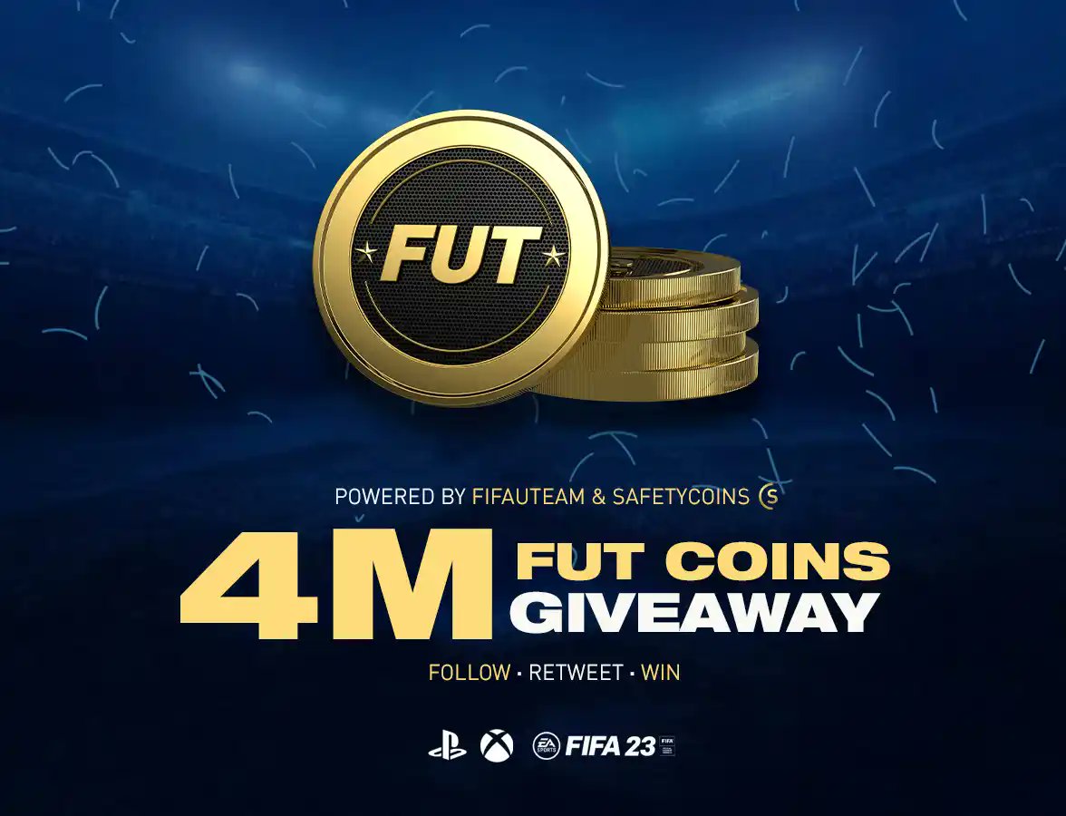 FIFAUTeam's tweet photo. ���4 Million Coins Giveaway!

How to enter:
🔁 Retweet
✅ Follow 
@FIFAUTeam &amp; @safetycoins

Prize:
🪙 2x 2 Million FUT Coins for FIFA 23 (consoles)
⏳ The winner will be announced on June 02 https://t.co/8JBEXXQiRk