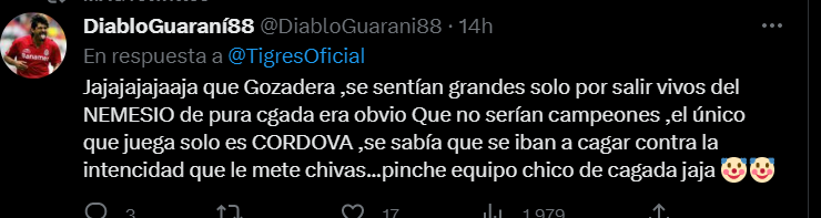 albertoamtz16's tweet photo. @DiabloGuarani88 @TigresOficial ya no entendi entonces si le metian intensidad 
las chivas y ahora ya no? o como era? https://t.co/uIiVZpewAk