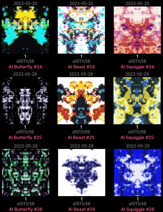 nullHashPixel's tweet photo. 🎉9 new AI on-chain pieces were sent to lucky winners in the last two weeks!
It has been a very fun experience so far, since the new pieces are custom made every epoch, it was not clear in the beginning how the whole collection will look like.
All pieces are generated by an artificial neural network algorithm trained with other pieces and stored 100% on-chain.
Showcasing one of the many ways the unique tech of Cardano can be used for art.
7 more epochs to go, last drop is in epoch 420.
#generativeart #CardanoNFTs #Cardano #CNFT