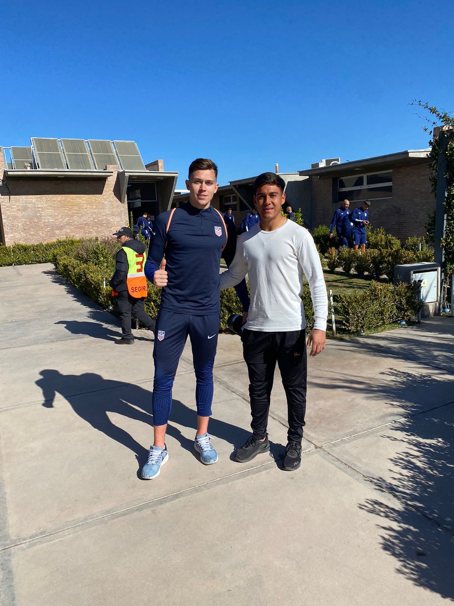 Love seeing this. One U.S. goalkeeper supporting another. NYC-born Godoy Cruz GK Matias Soria meets U.S. U20 World Cup GK Gaga Slonina today in Mendoza.  Photo courtesy of @MatiasSoria35.