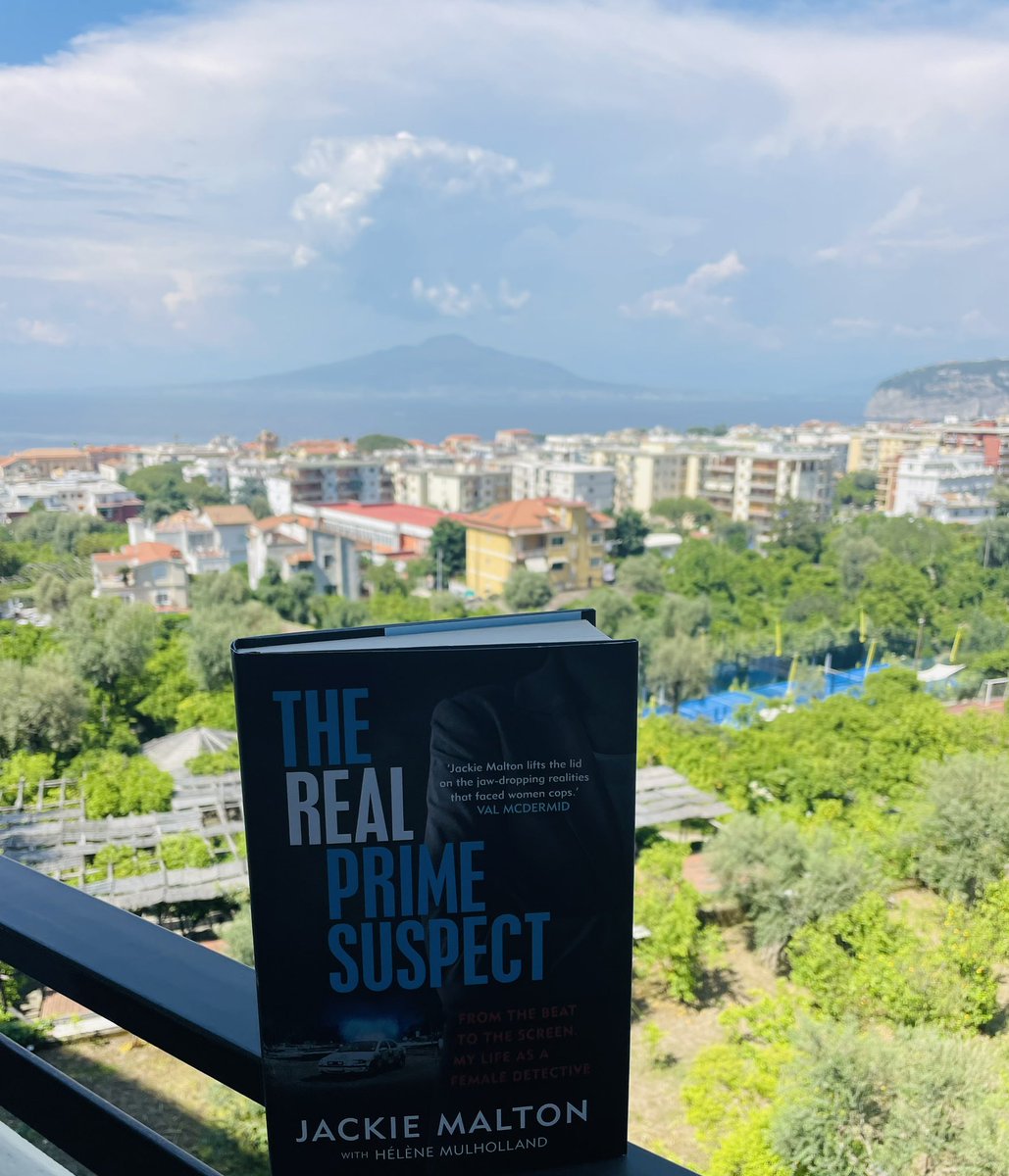 hywjones's tweet photo. Kept this special book to read on a special holiday . #therealprimesuspect by my dear friend @Thursley .
On our hotel balcony with Mount Vesuvius in the background but now,when I put the book down for a break, Mrs J has started reading it so we have 2 bookmarks on the go 😂 https://t.co/RhEpTAnfqI